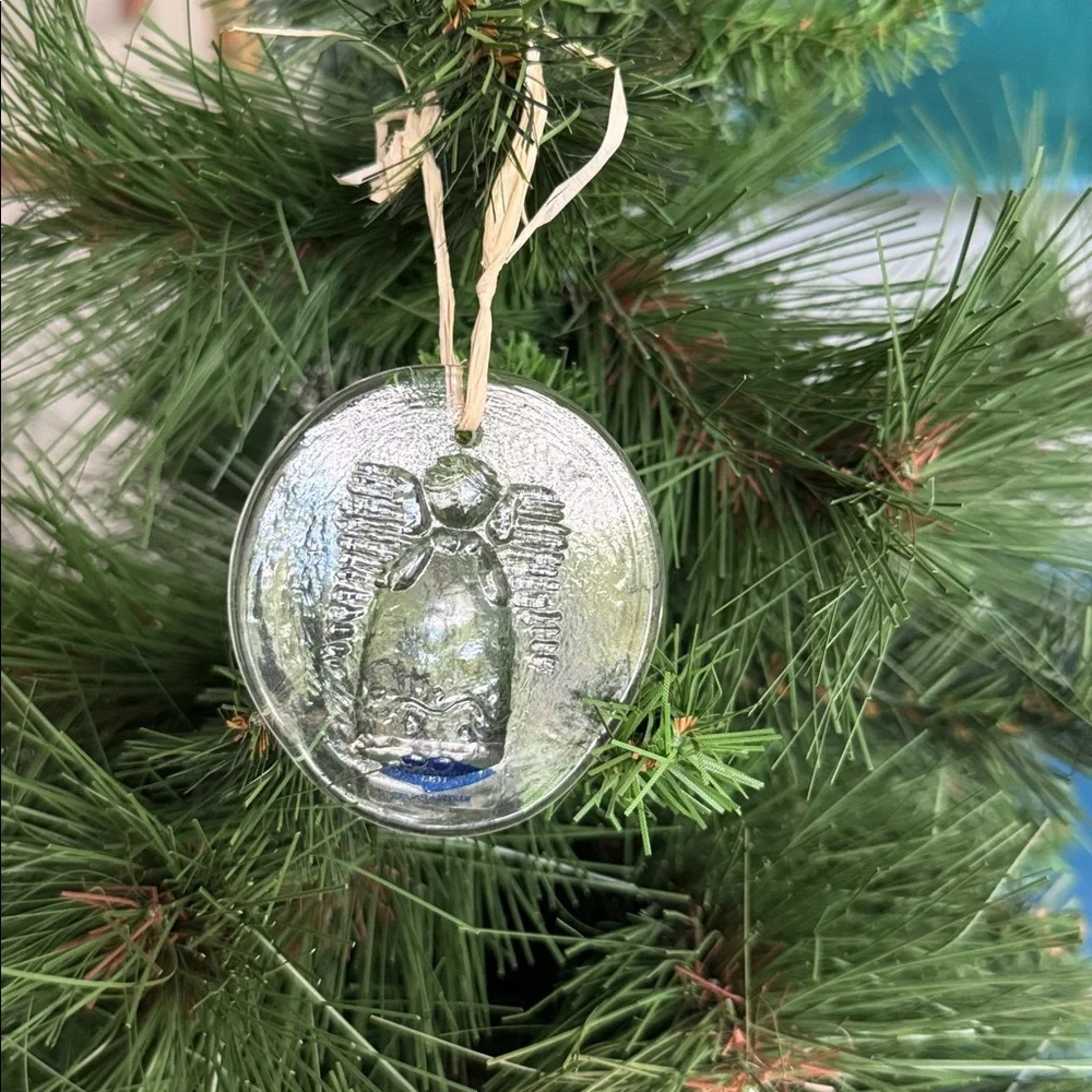 Vintage Nuutajarvi Glass Christmas Ornament Sun Catcher with Original Box, Angel